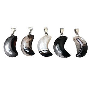 Black agate crescent moon pendant